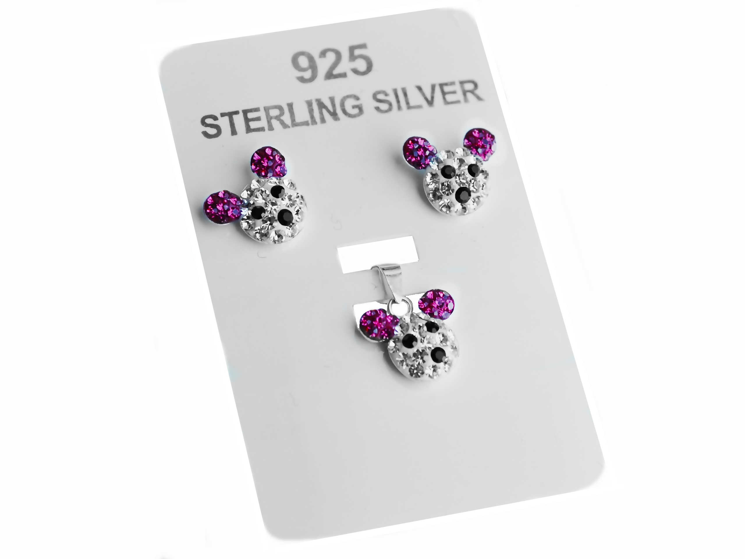 SÚBOR MYŠE SILVER 925, PINK SWAROVSKI kryštály