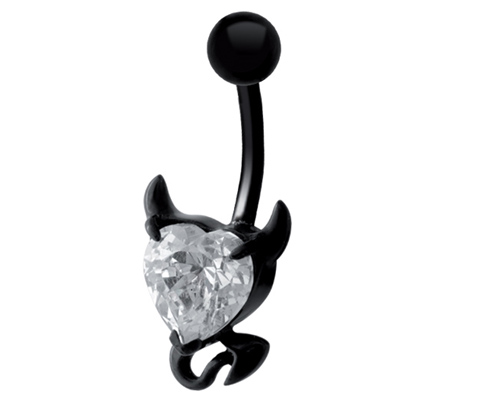 SS316L ČIERNA Piercing do pupku Devilheart 1,6x10 WH