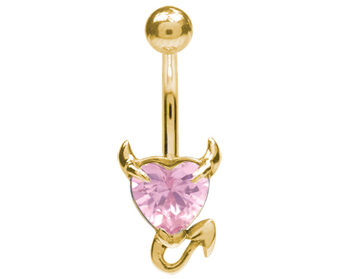 SS316L GOLD Navel Piercing Devilheart 1,6x8 PI