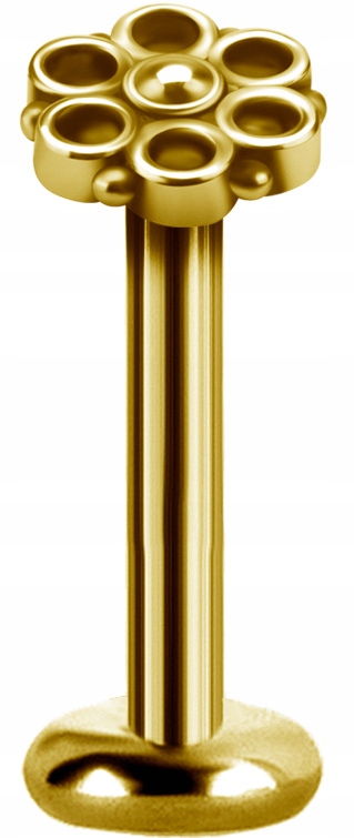 SS316L ZLATÝ labret 1,2x10 kvet 7mm jedna strana M39