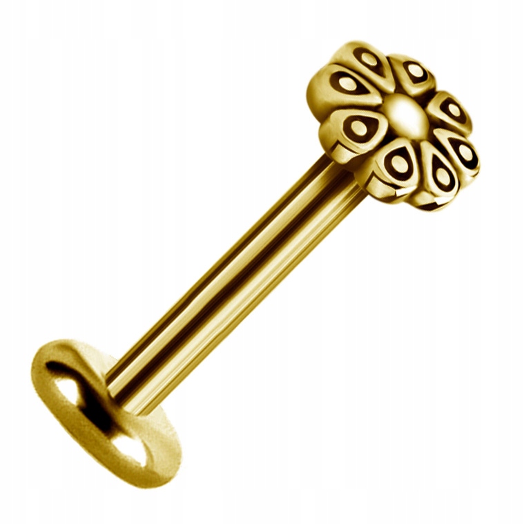 SS316L GOLD labret 1,2x6 kmeňový 6mm jedna strana M38