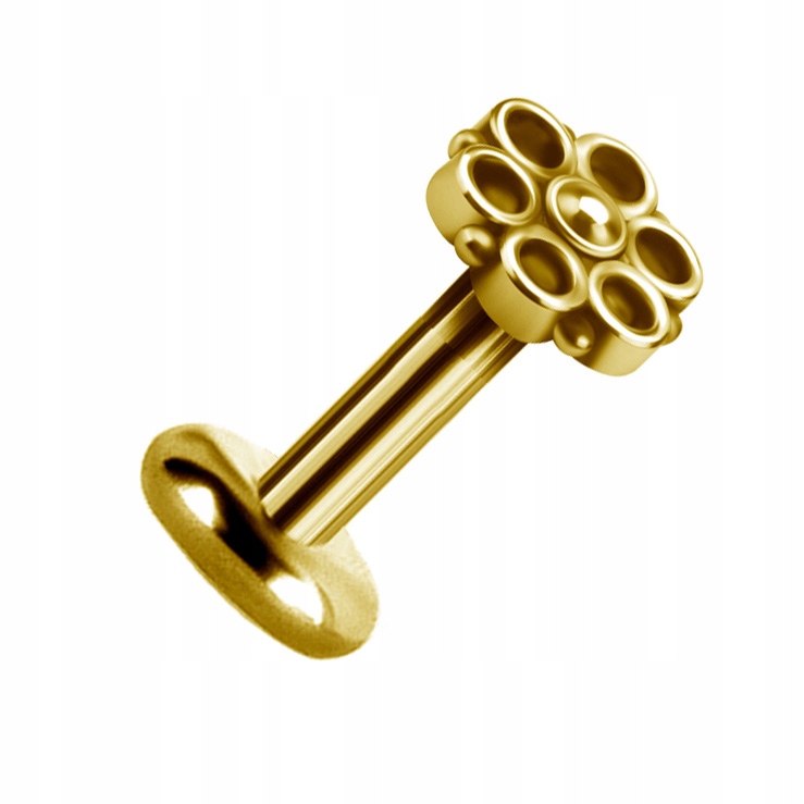 SS316L GOLD labret 1,2x7 kvet 7mm jedna strana M39