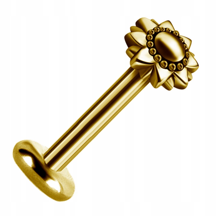 SS316L ZLATÝ labret 1,2x8 kmeňový 6mm jedna strana M36