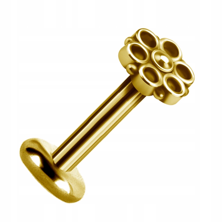 SS316L GOLD labret 1,2x9 kvet 7mm jedna strana M39