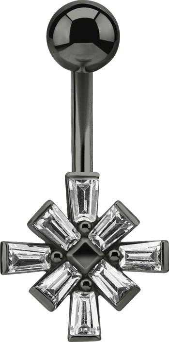 SS316L GUNMETAL Prsteň pupok 1,6x10 bageta CZ