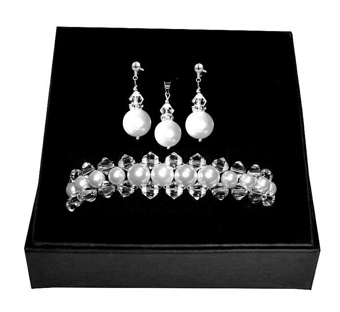 BIELE PERLY A KRYŠTÁLY SWAROVSKI SADA STRIEBORNÁ