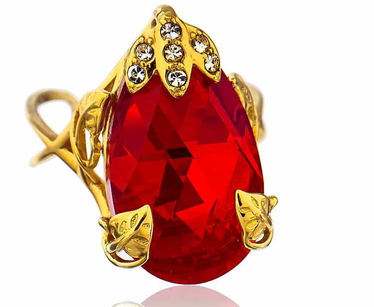 SWAROVSKI CRYSTALS SIAM GOLD RING OTVORENÝ