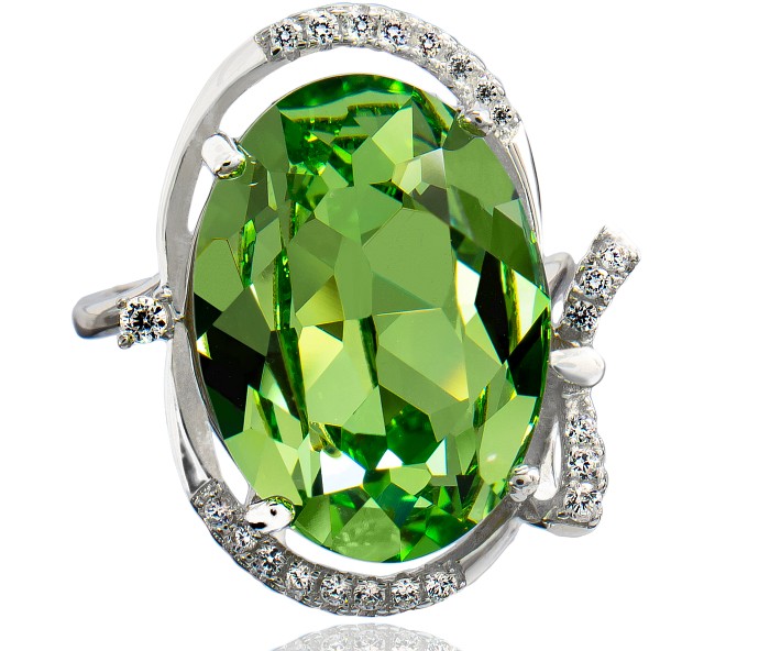 SWAROVSKI CRYSTALS prsteň PERIDOT SILVER