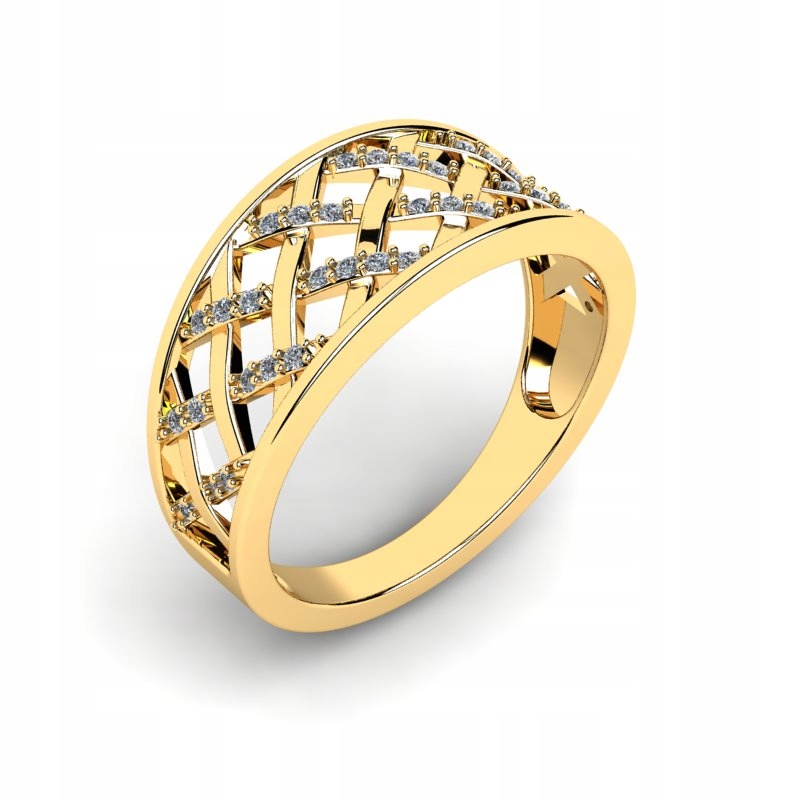 ŠIROKÝ ZLATÝ PRSTEN S BRILIANTMI 0,18CT