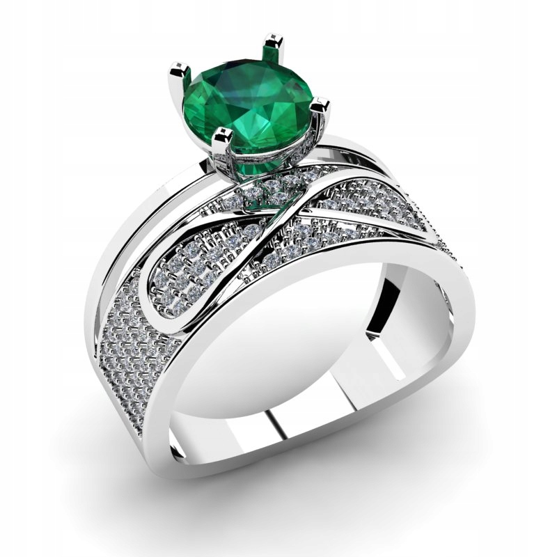BIELY ZLATÝ ŠIROKÝ PRSTEN EMERALD