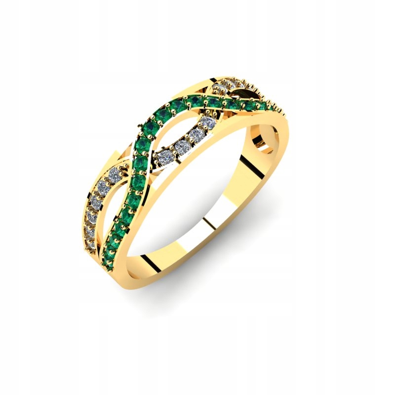 ZLATÝ VLNOVÝ PRSTEN EMERALD 14KR