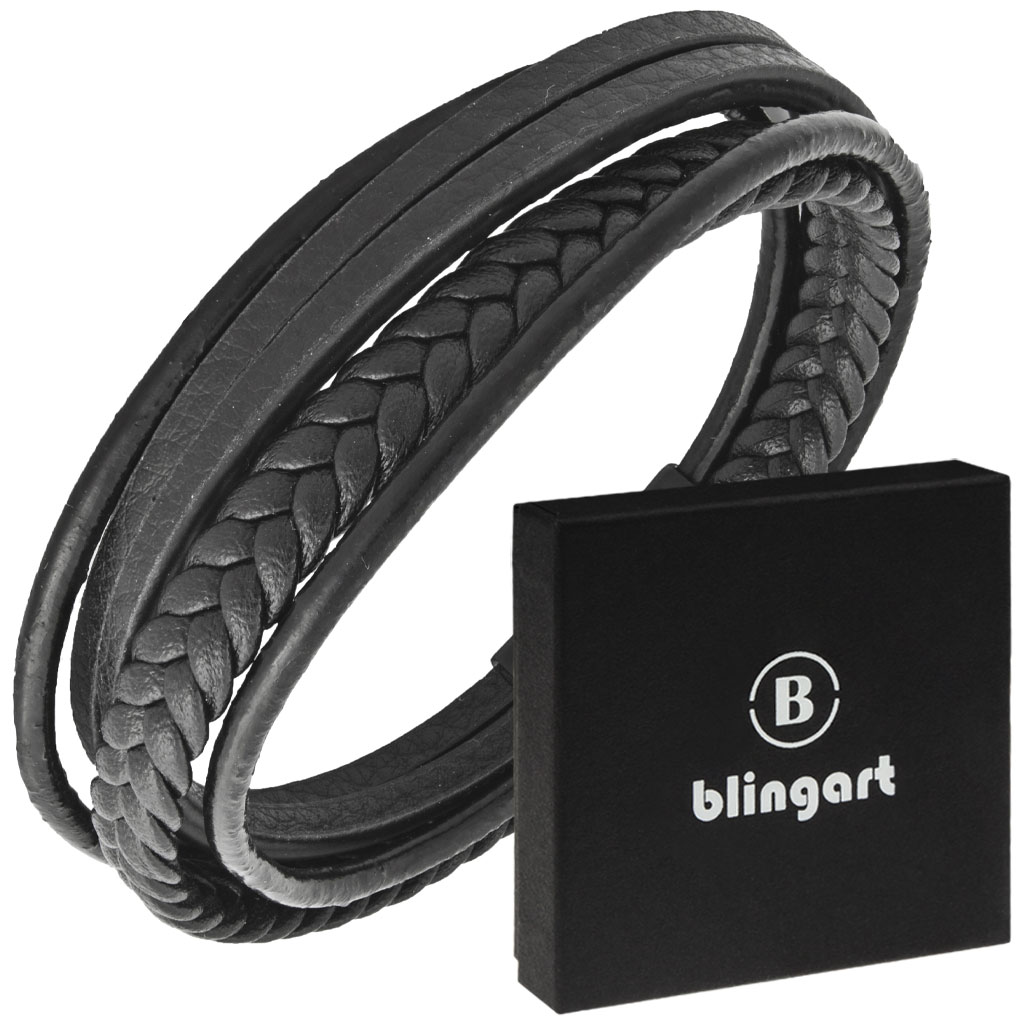 Kožený náramok čierny Braid Stal 316L