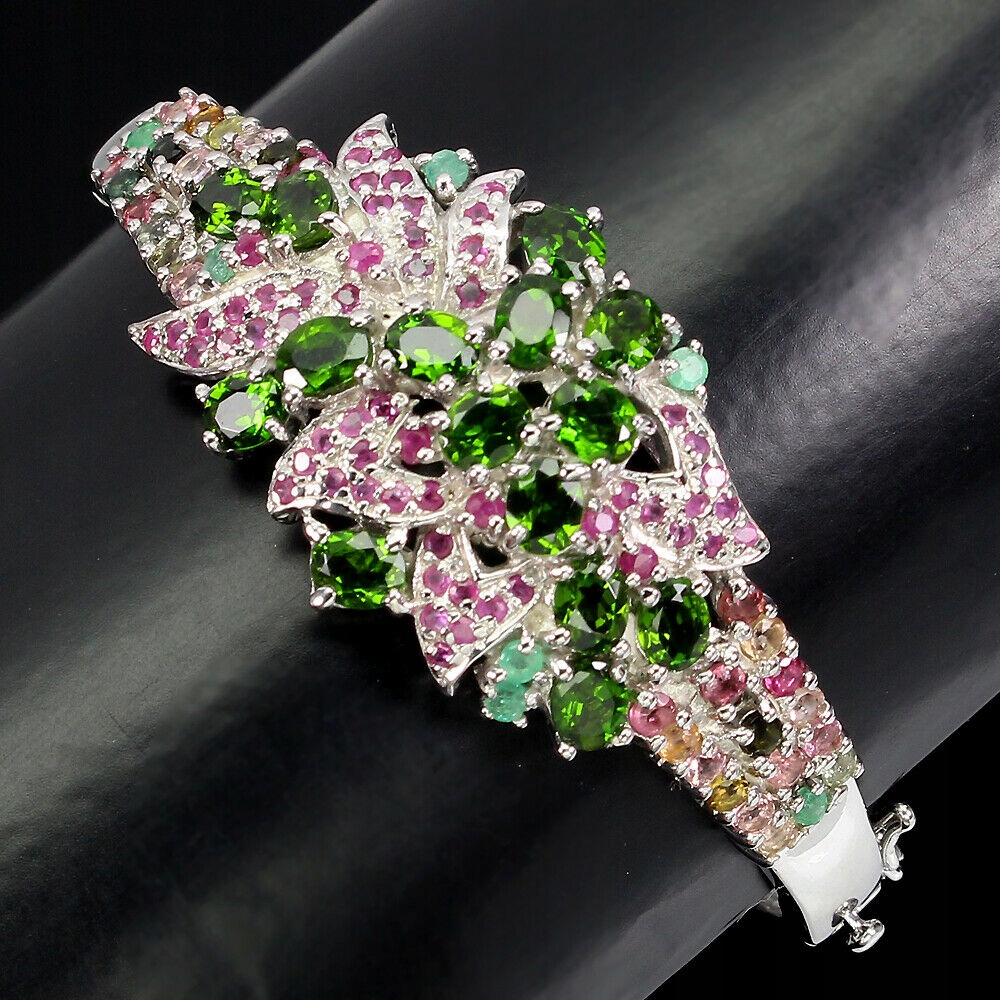 Strieborný náramok Natural Rubies Emeralds 925