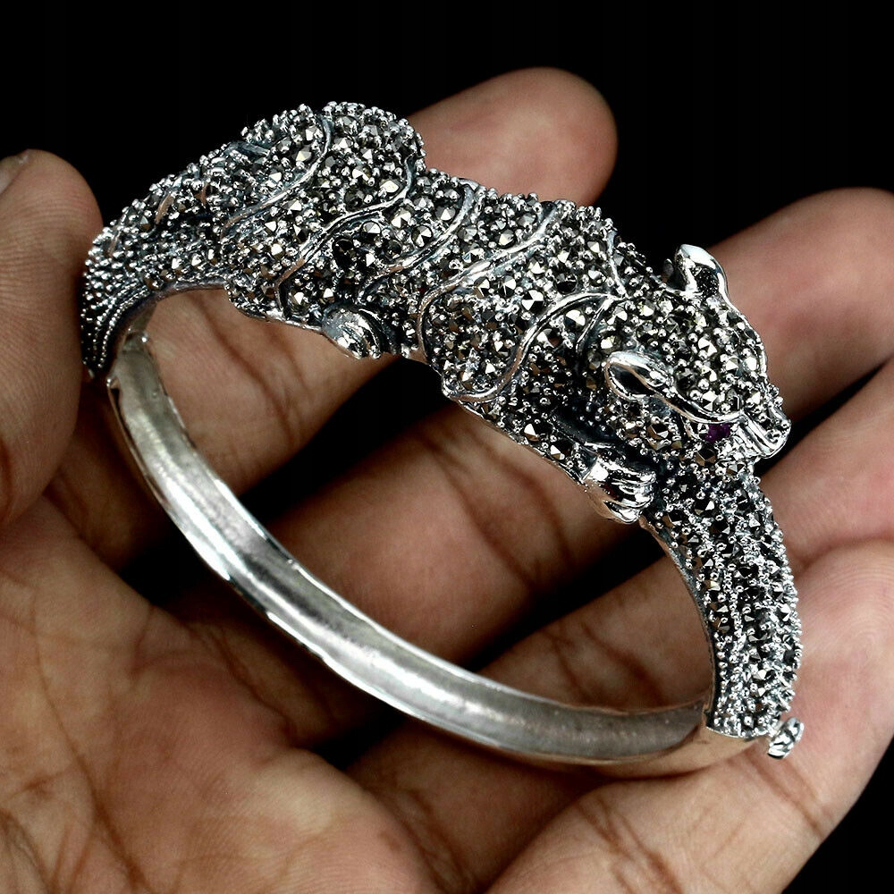 Strieborný náramok Tiger Marcasites Rubina 925 2