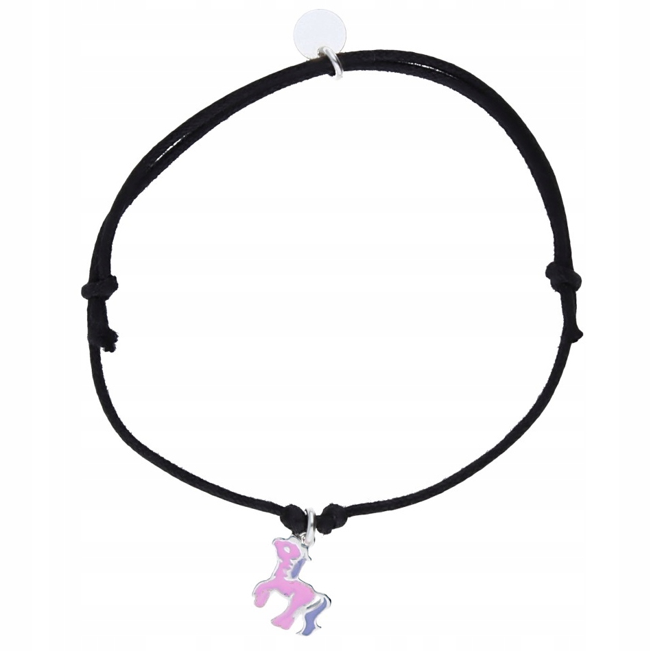 Detský strieborný náramok.Šnúrka Ponny Horse