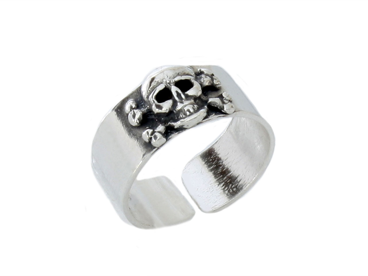 Strieborný prsteň na nohe lebky 02