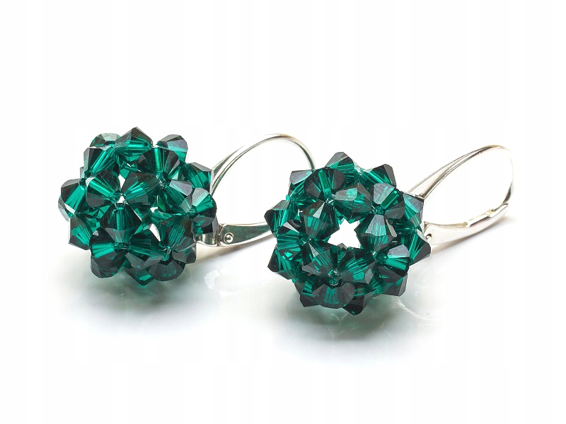 Strieborné náušnice 925 gule 16 s Kr. Swarovski Eme