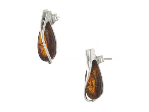 Amber 094 Strieborné náušnice s koňakom Amber