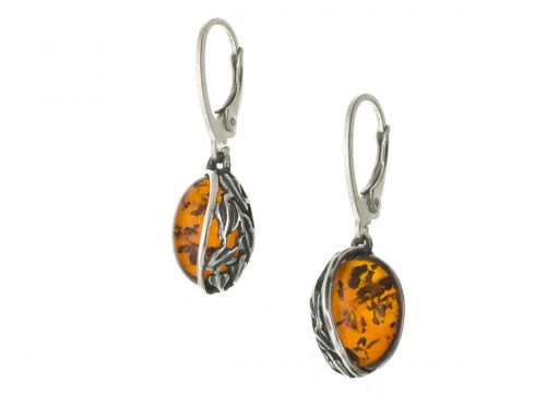 Amber 373 Strieborné náušnice s koňakom Amber