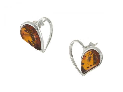 Amber 488 Strieborné náušnice - srdcia s Amberom