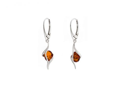 Strieborné náušnice. 561 s koňakom Amber