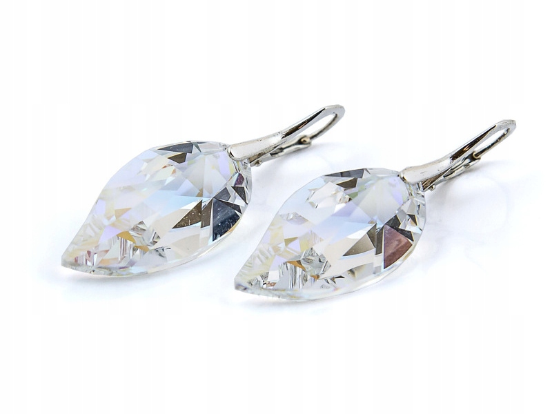 Strieborné náušnice z Kr. Swarovski listy 28 mm Cblab