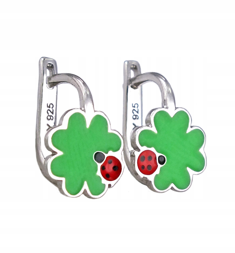 Strieborné ródium Rodiums Green Clover náušnice na