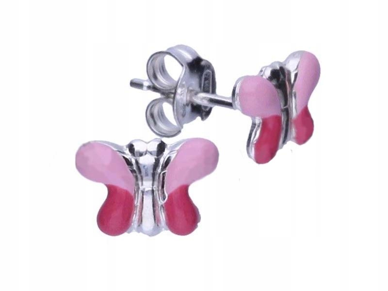 Strieborné náušnice 925 motýľ Pink 0,77g