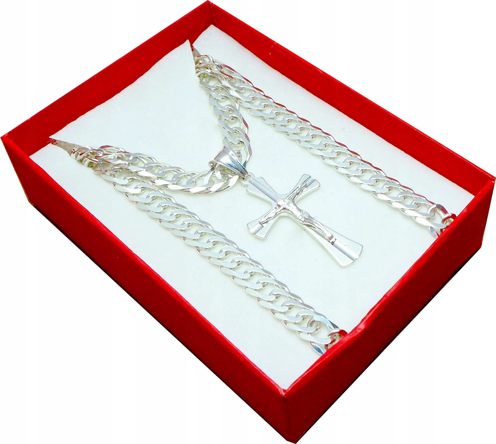 Strieborný reťazec 50 cm rhombo + kríž s Ježišom