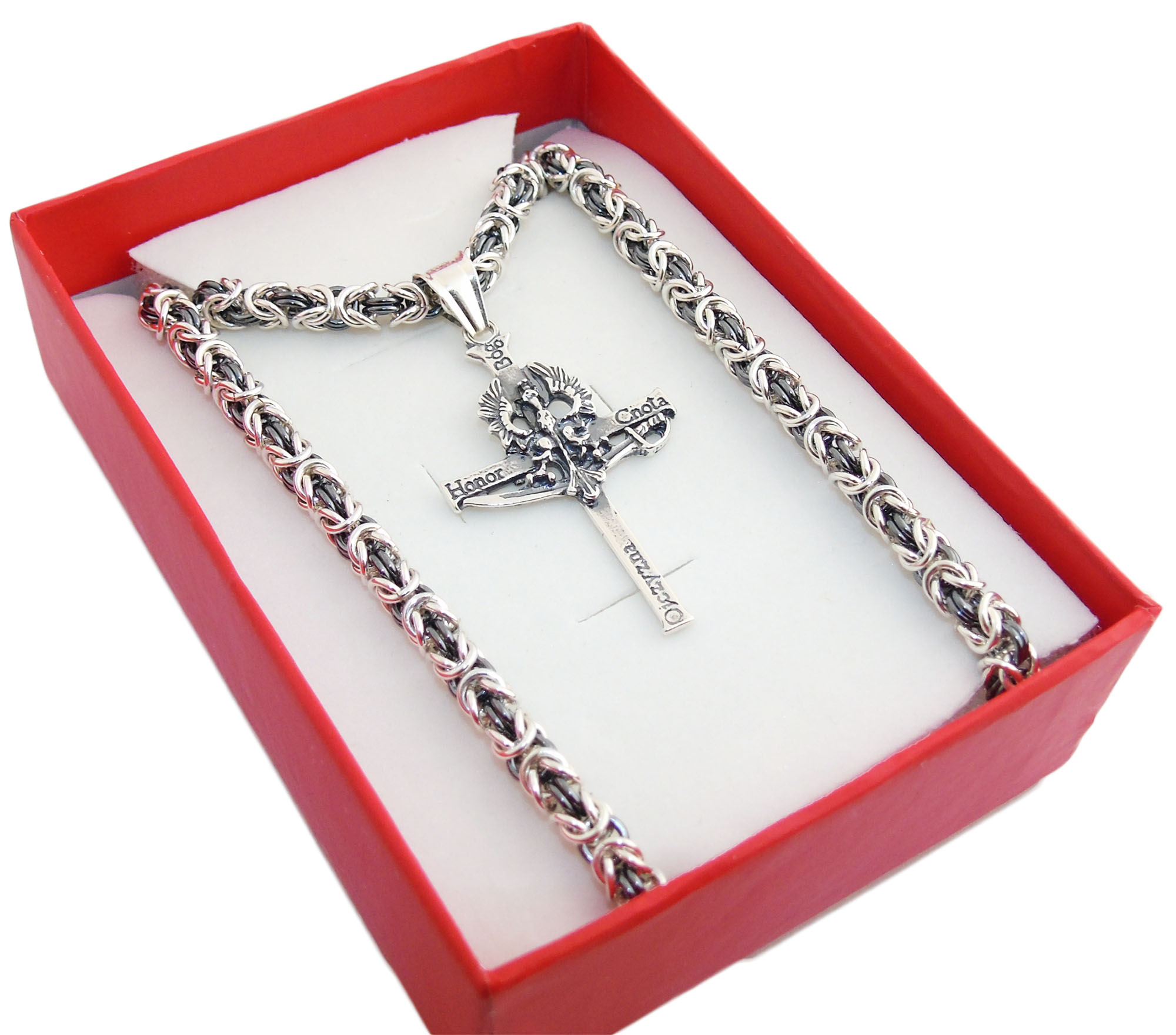 Striebro Byzantský reťazec + Cross God Honor