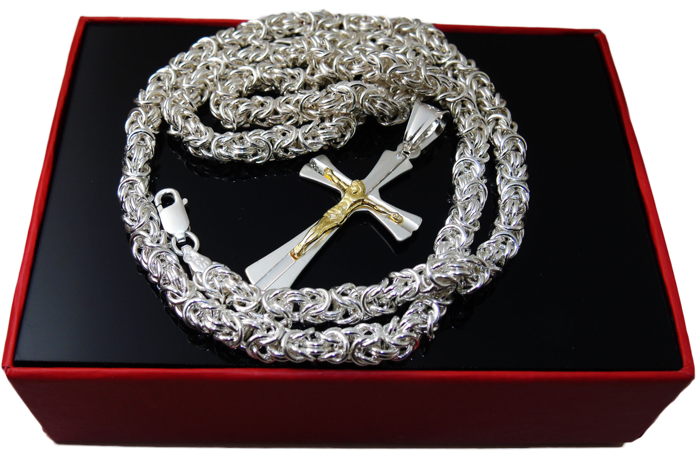 Strieborný reťazec Byzantine 50 cm + krížové striebro