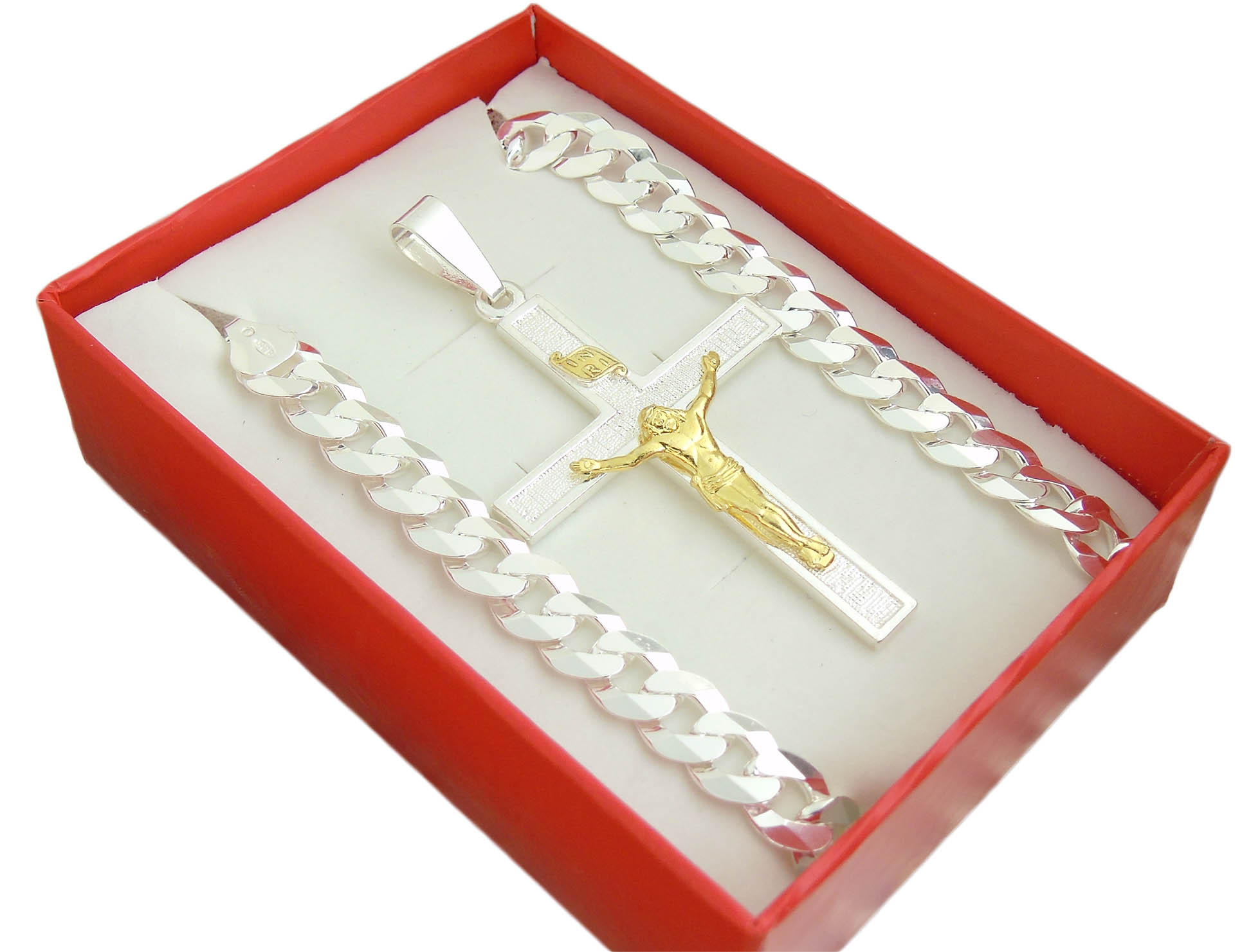 Strieborné reťazové pasty 8,2 mm + veľký kríž 53g