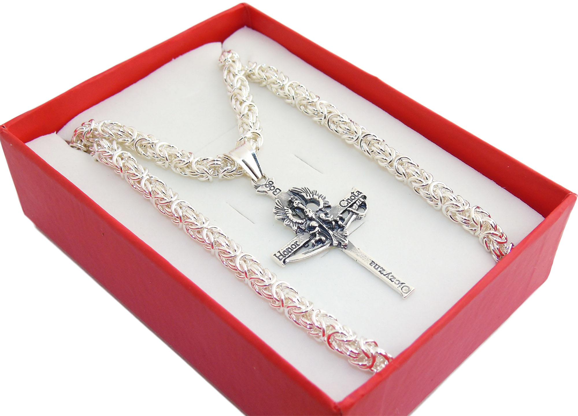 Strieborná reťazec kráľovskej väzby +Cross God Honor