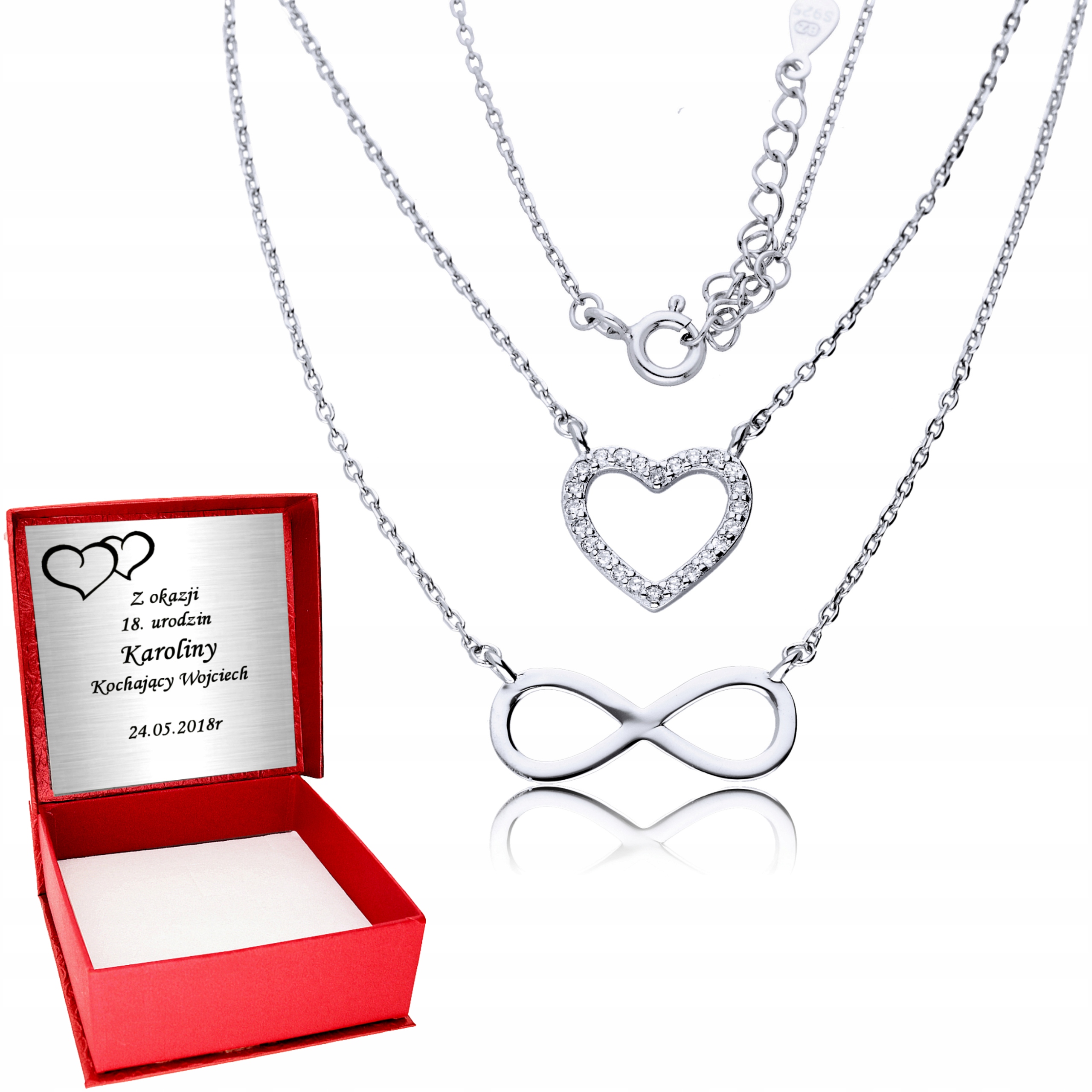 Strieborný náhrdelník 925 Infinity Heart Gravírovanie