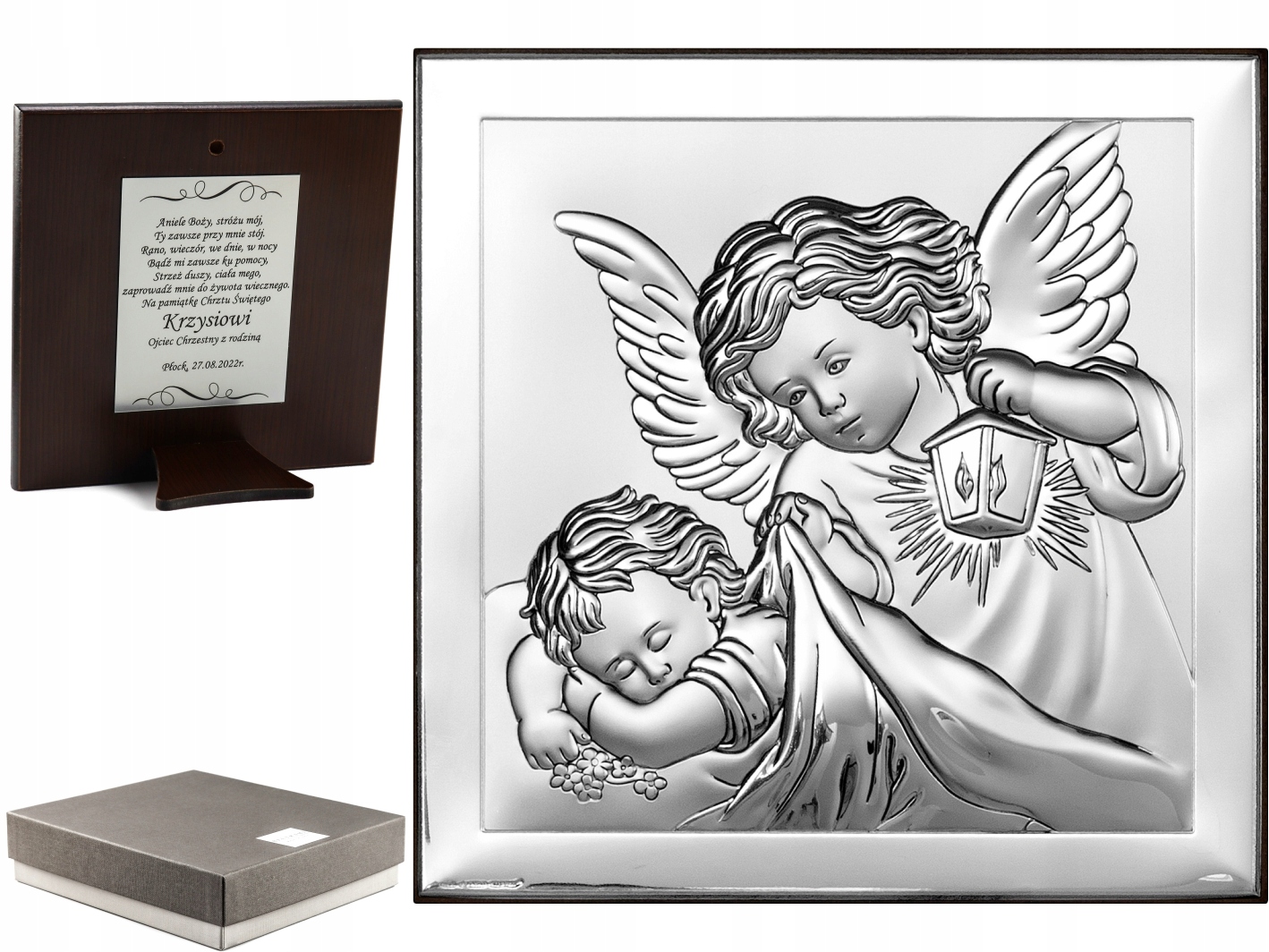 Strieborný obrázok Angel Guardian Krst suvenír OA105