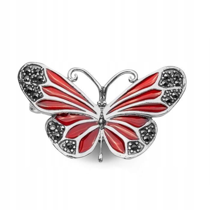 Strieborná brošňa prívesok Red Butterfly 925