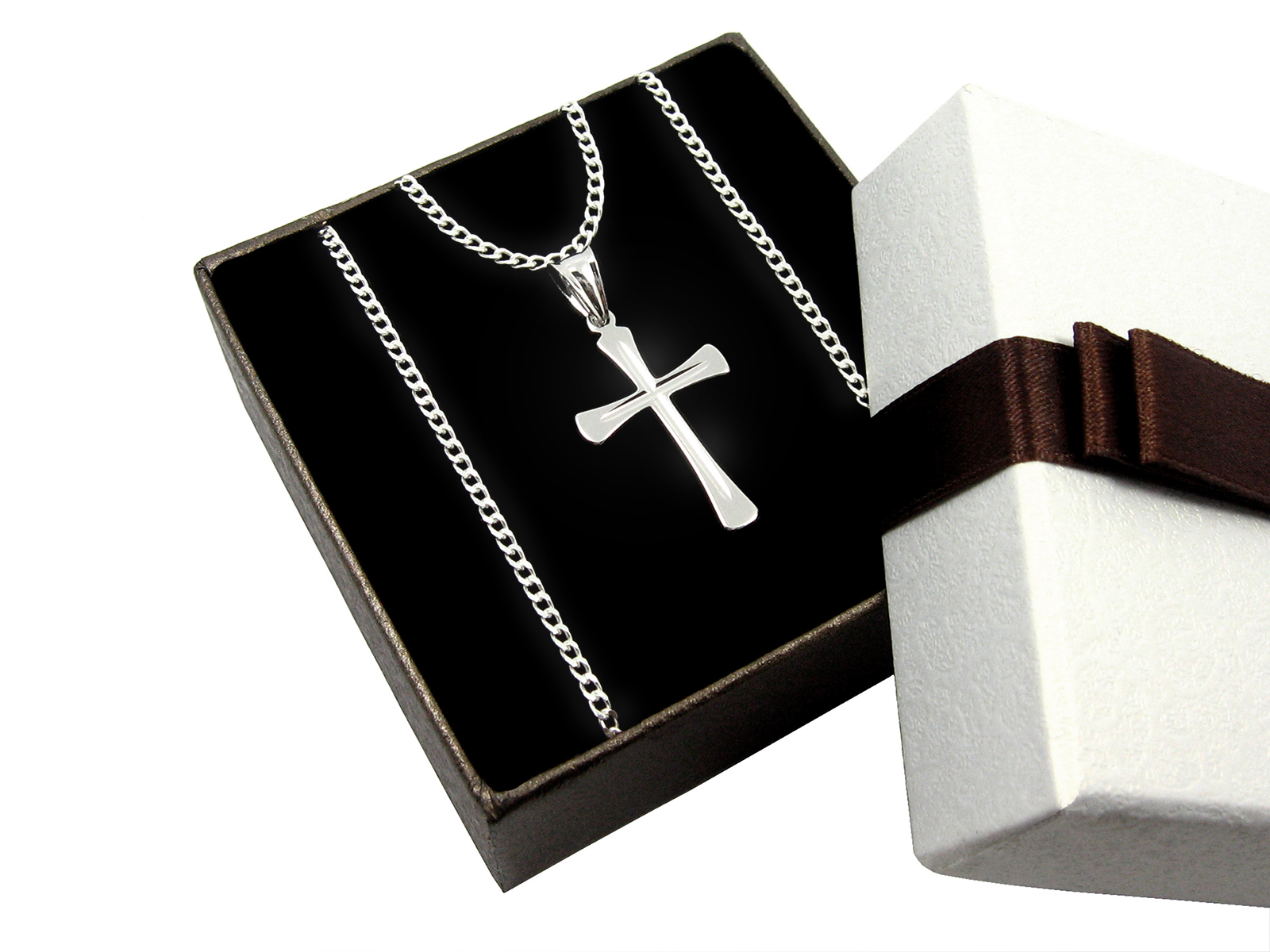 Strieborné reťazové pádlo + kríž + box K1/55