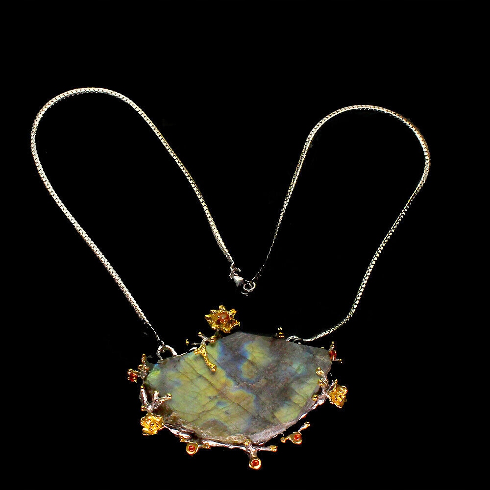 Striebro labradoryt náhrdelník 179.3ct Sapphires