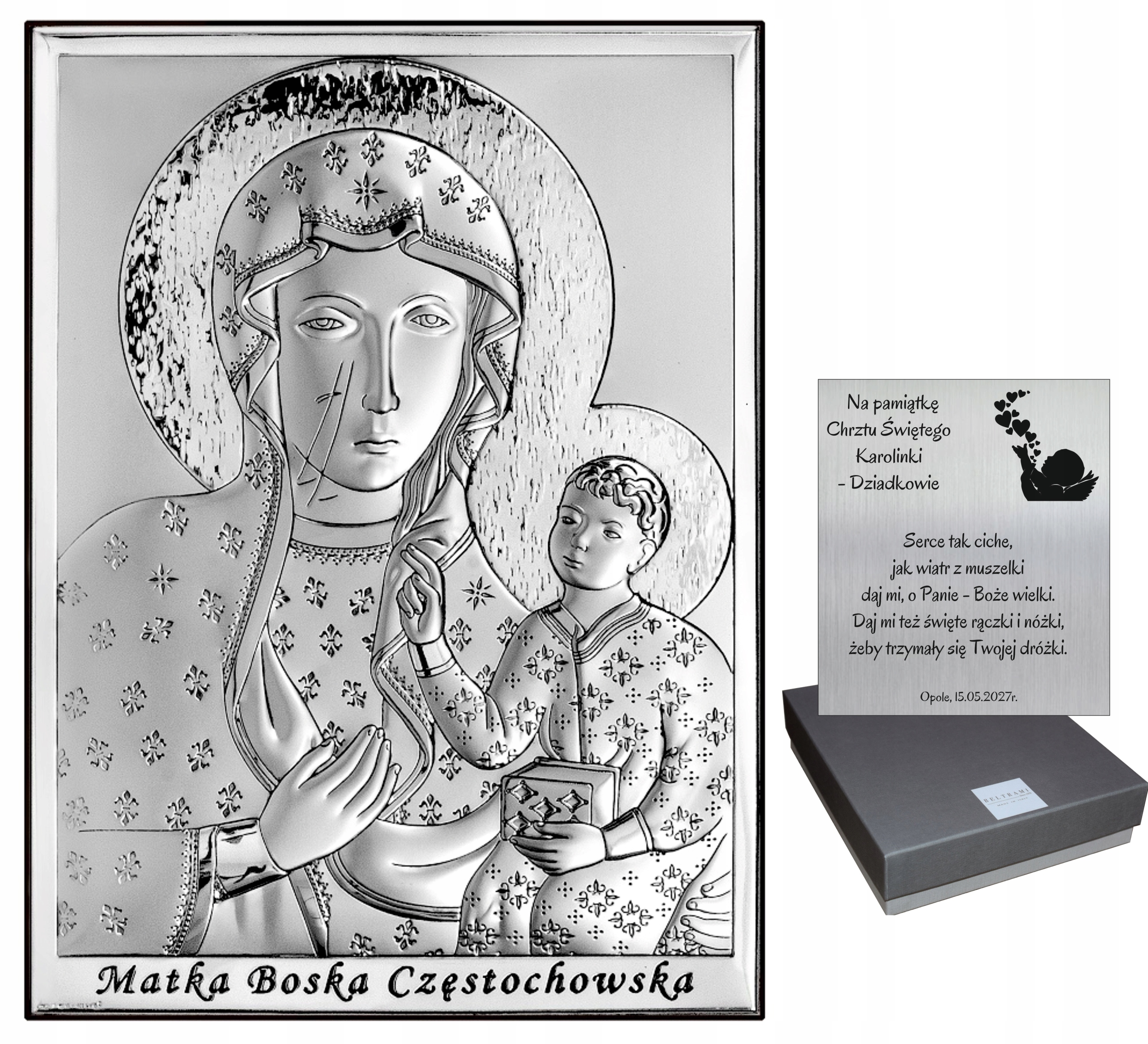 Strieborný obrázok gravírovanie Panna Mária z Częstochowa