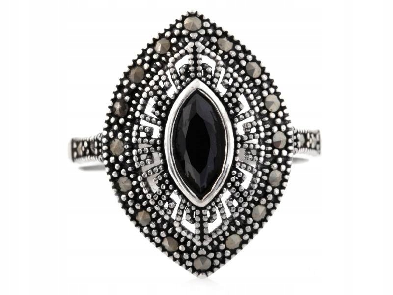 Strieborný prsteň 925 Čierny Marcasite 19R