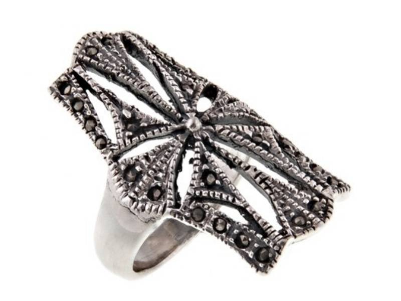 Strieborný prsteň 925 Veľký s Marcasites 11R