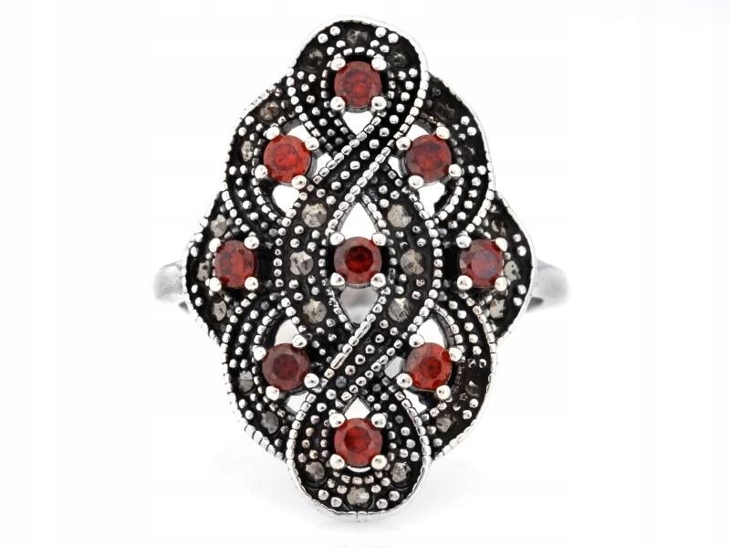 Striebro 925 prsteň s červeným Marcasite 18R
