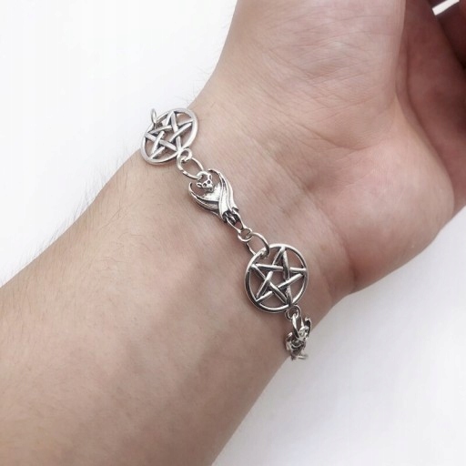 Striebro okultné tmavé goth nezávislé pentagram netopiere