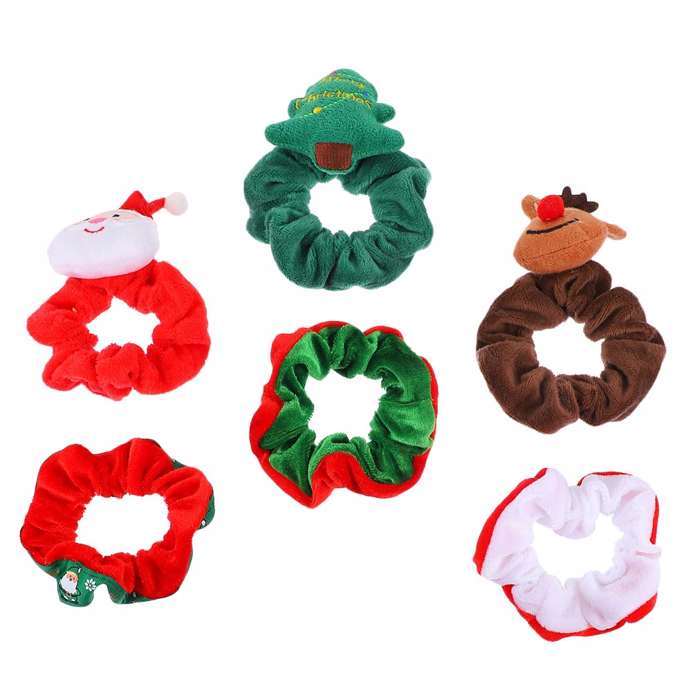 Vianočné vlasy flexibilné scrunchies: 6ks