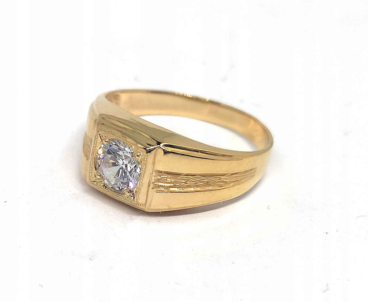 Golden Signet so zirkónom, zdobené zlato pr. 585