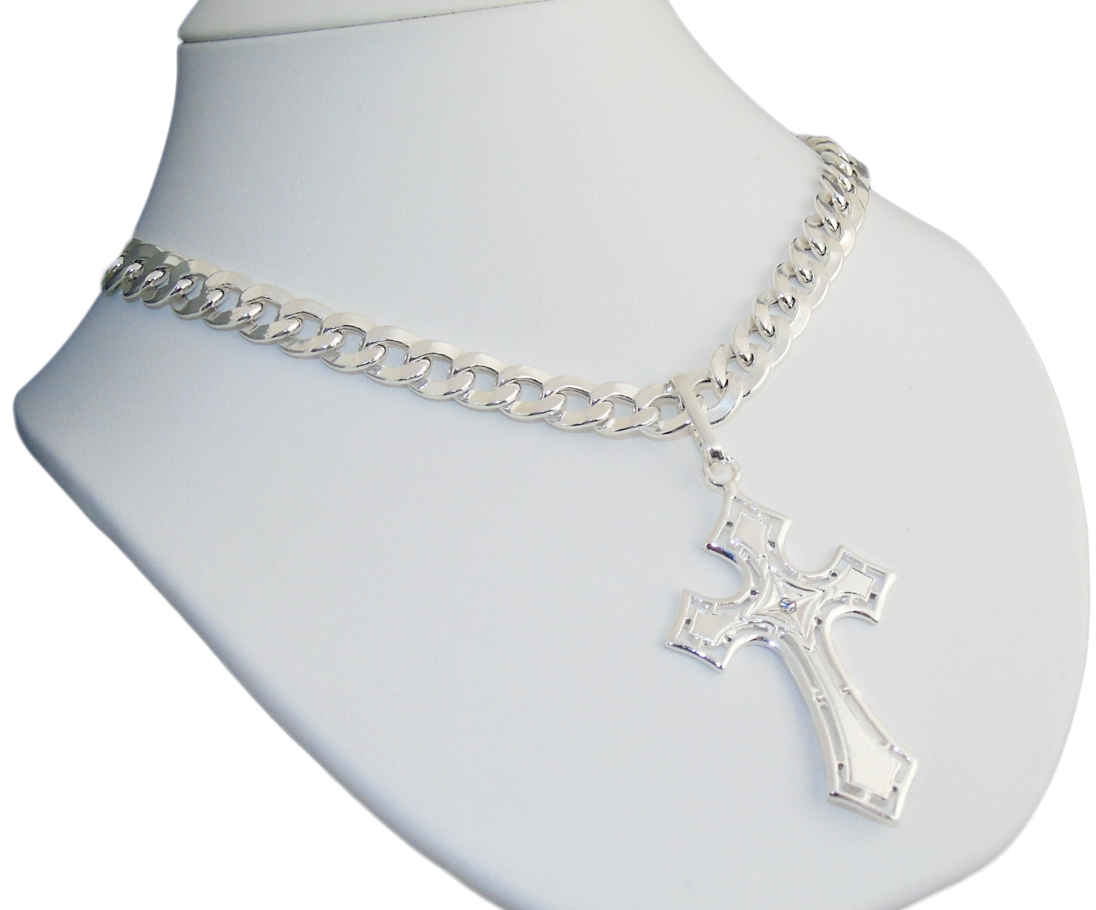 Široký strieborný reťazec 50 cm s krížom