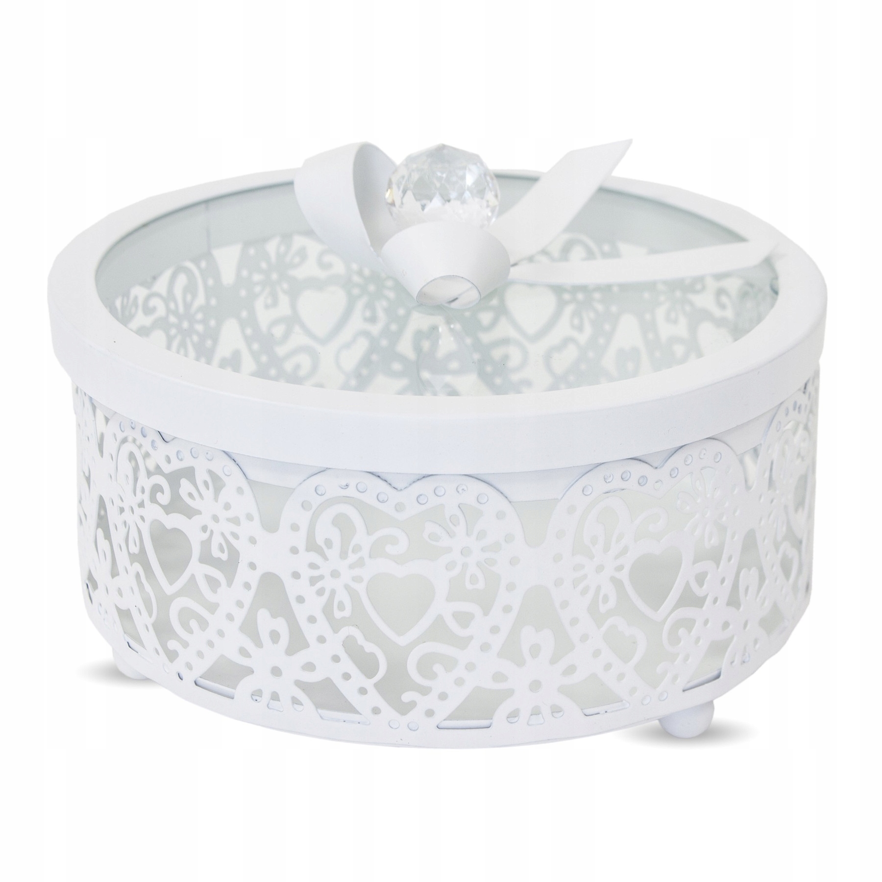 Kovová šperkovnica, biely glam 12 cm