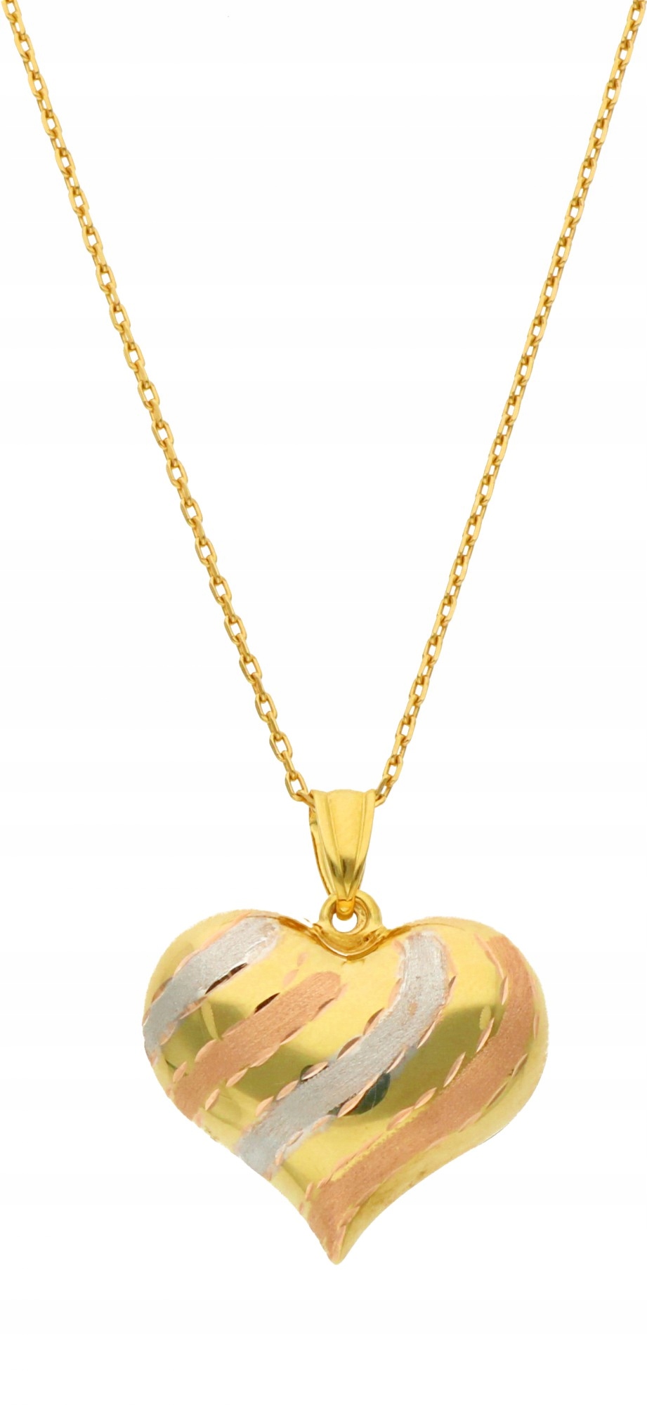 Brúsené zlato prívesok srdce tri farby 14k