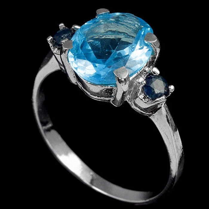 SAPPHIRE TOPAZ, STRIEBORNÝ PRSTEN + ZLATÝ R 11 - 12