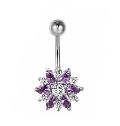 Titánový piercing do pupka so zirkónom - fialová